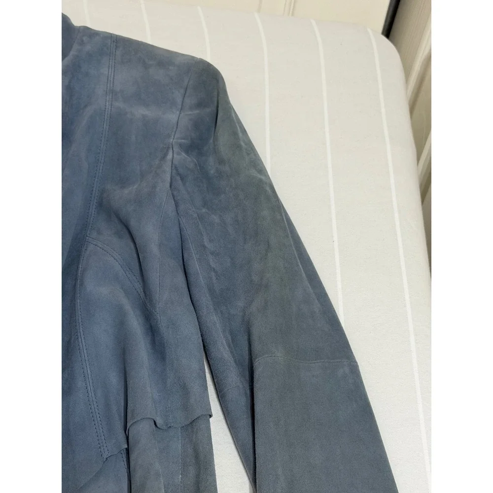 White House Black Market Blue Suede Draped Front Jacket 570209870 Womens XS